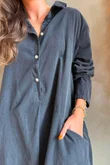 Arbi Needlecord Pop Over Shirt Dress Charcoal